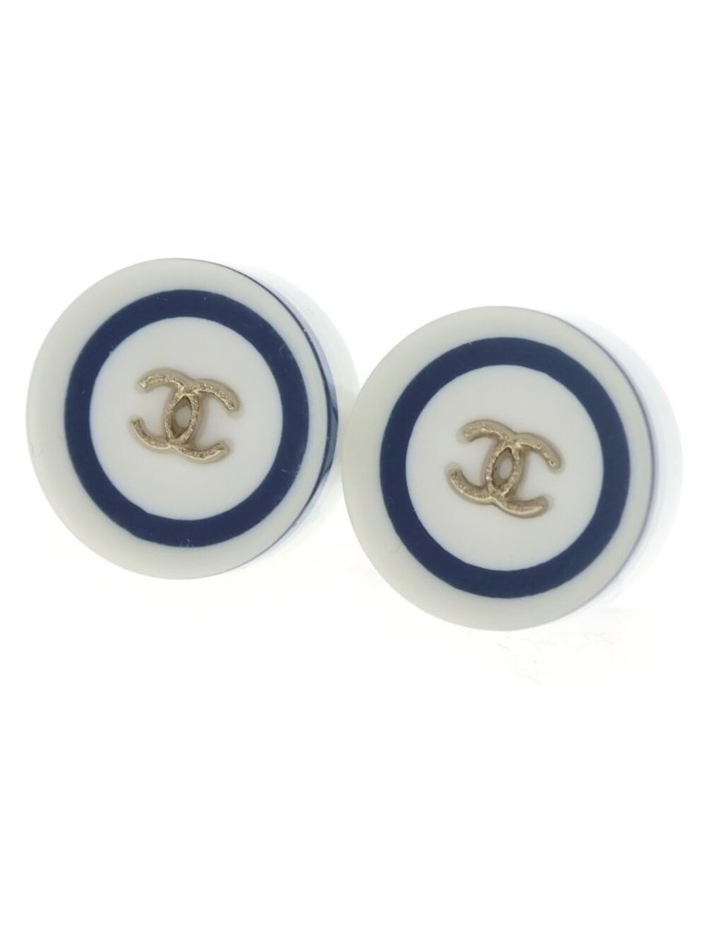 Chanel CC Logo Plastic Round Earrings 10C White Blue